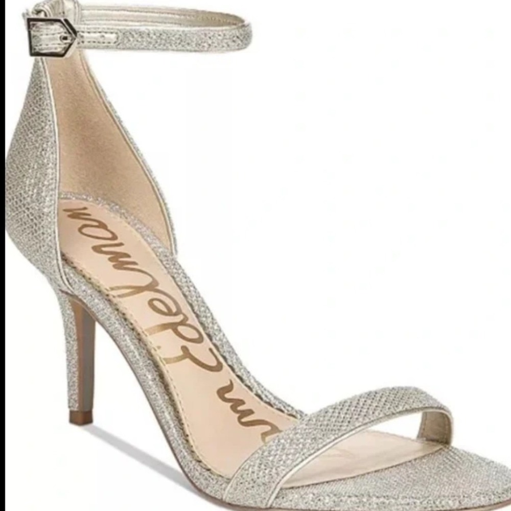 Sam Edelman Patti Silver Glitter Ankle Strap Stiletto Sandals‎ Heels Size 8.5M